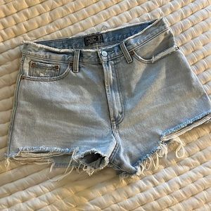 Abercrombie & Fitch Distressed High Waisted light wash denim shorts